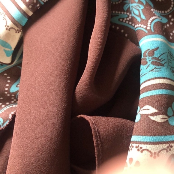 Sandra Darren Floral Brown & Aqua Boho Sleeveless V Neck Cocktail Party Dress 12 - Picture 15 of 16